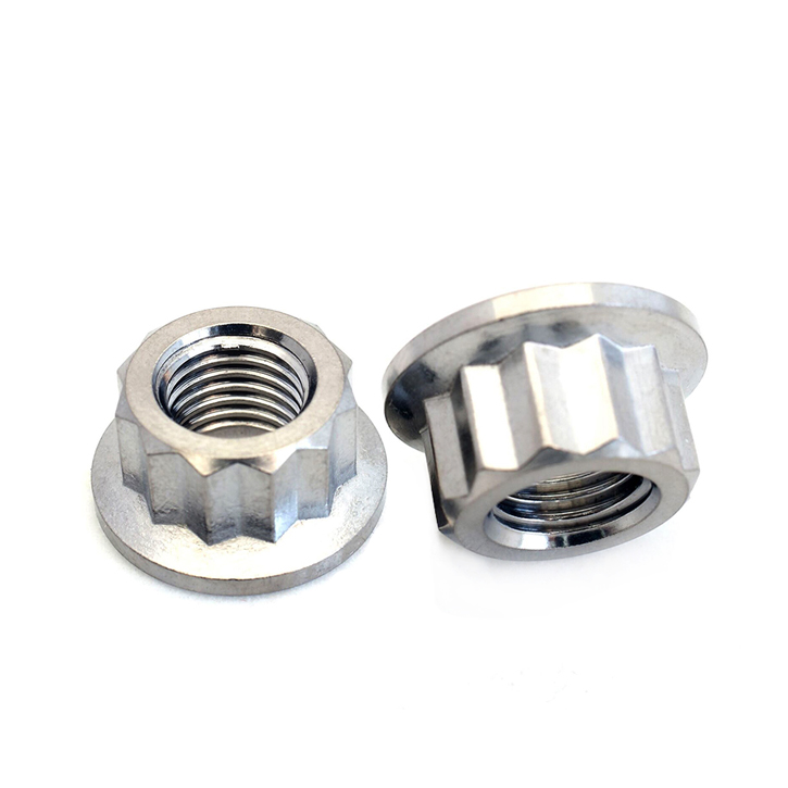 China Wholesale High Strength Customized Automotive 1mm Lock nut M18 M4 M7 M10 Anodized Gr2 Gr5 Titanium 12 Points Flange nut