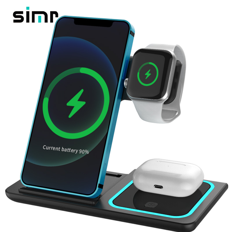 Simr портативная Быстрая зарядка для iPhone Air Pod держатель сотового телефона Беспроводная подставка для подзарядки зарядное устройство с вертикальным фиксатором 3 в 1 Беспроводное зарядное устройство