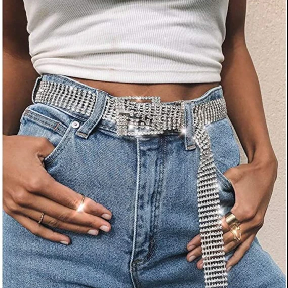 Fashion custom women's Ladies Crystal Diamond Waist Chain Belts Body Jewelry luxury metal bb rhinestones belt