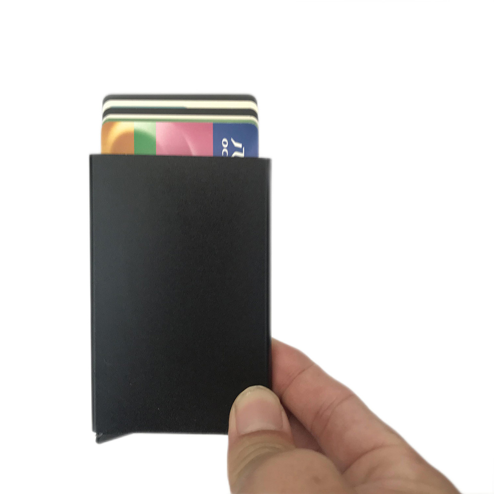 Лидер продаж на AMAZON, RFID держатель для кредитных карт, тонкий бумажник, защита для карт с передним карманом, выдвижной дизайн, алюминий, до 6 карт
