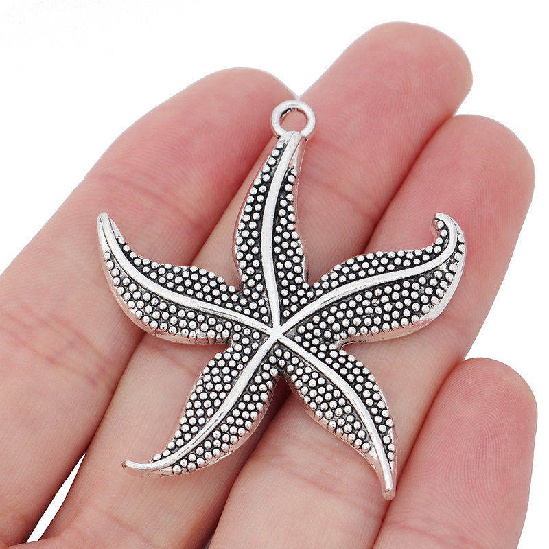 Antique Silver Starfish Sea Star Charms Pendants for Necklace Bracelet DIY Jewelry Making Accessories 48x43mm