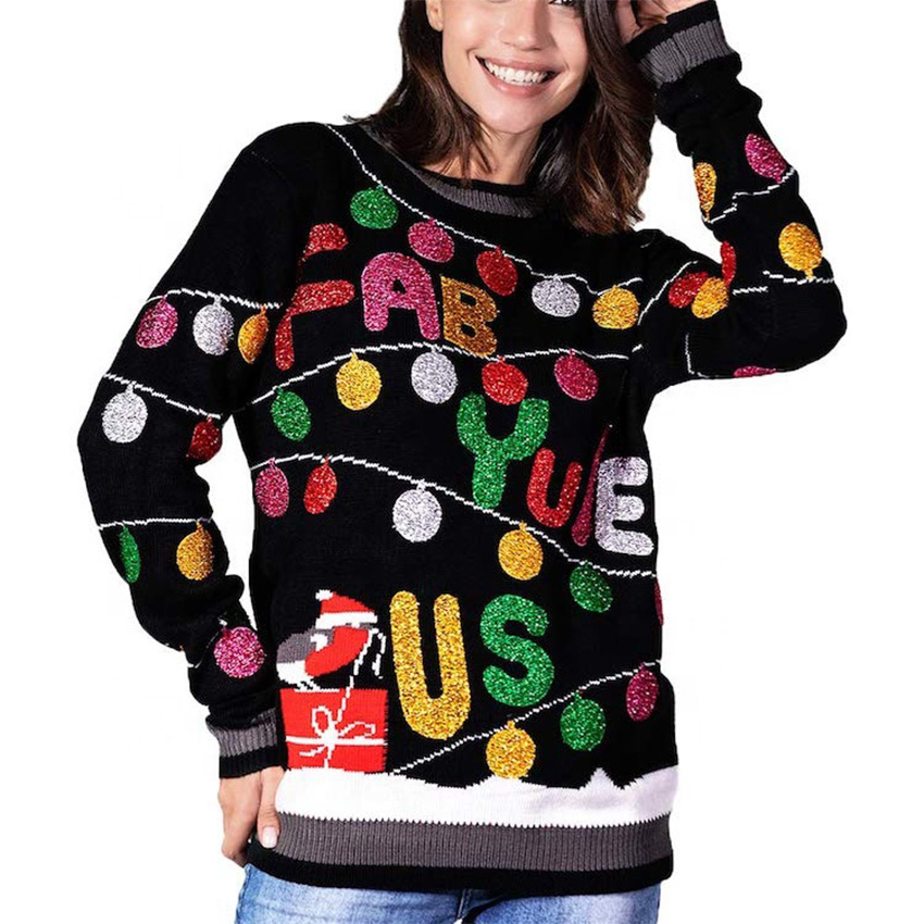 Women's Christmas Sweater Ugly Pullover Glitter Lights Funny Santa Reindeer Fair Isle