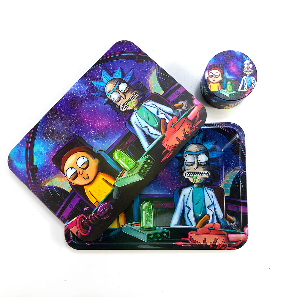 Оптовая продажа, набор металлических крышек и мельниц Rick Morty, поднос для курения Gowing