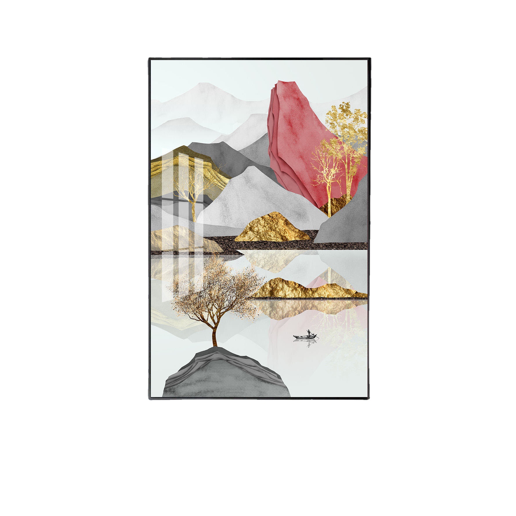 New product abstract decoration painting Chinese style mountain landscape crystal porcelain artwork painting