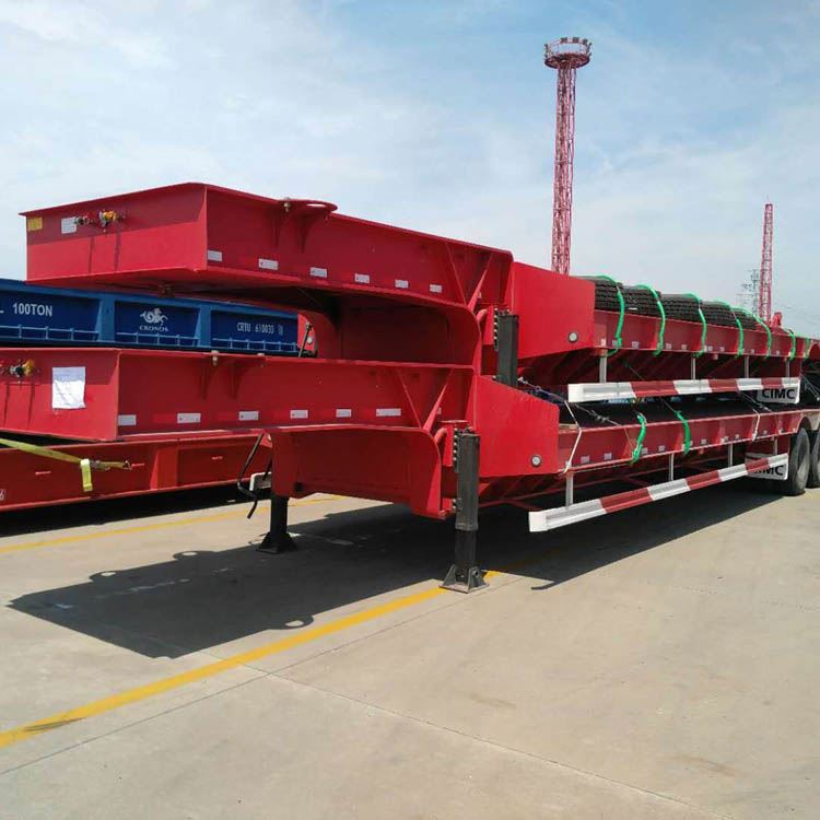 Low Bed Trailer Truck 4 Axles 60Ton Heavy Duty Hydraulic Lowboy Lowbed Low Bed Semi Trailer Truck For Sale