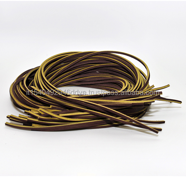 Top Italian Quality Genuine Leather Yellow and Brown Color Leather Laces for Footwear