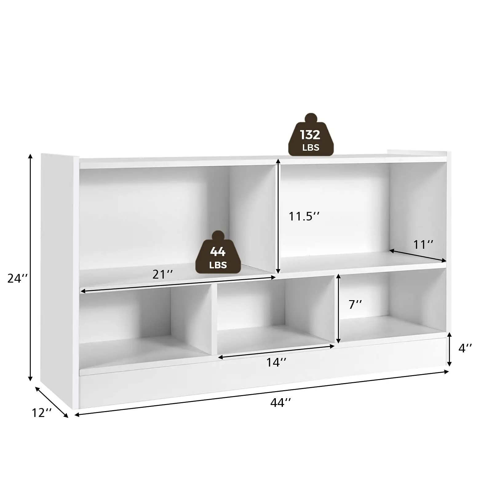 Wood Storage Cube Bookcase, 2 Tier 5 Cube Open Shelf Storage Cabinet