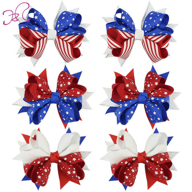 Independence day Children Baby Girls Headwear Cheerleading Bows fishtail bow elastic hair ties