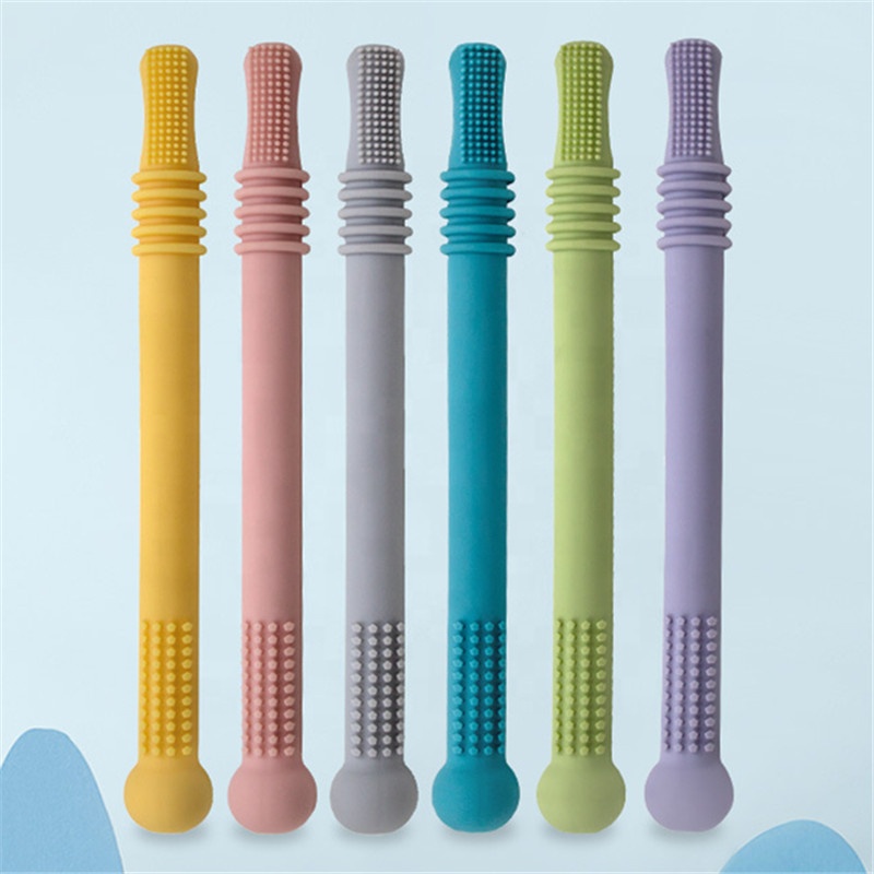 BPA Free Hollow Silicon Teether Tube Stick Sensory Toys Baby Silicone Teething Tube for Infants Toddlers