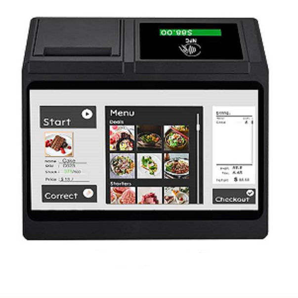 Android 9.0 Pos terminal with 80mm auto cutter thermal printer and NFC customer display