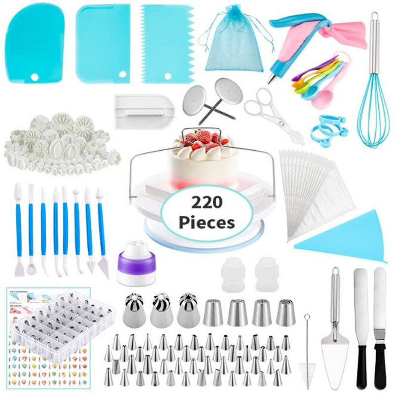 220 Pcs Baking Mold Set Turntable Cake Decoration Baking Set Kitchen Accessories