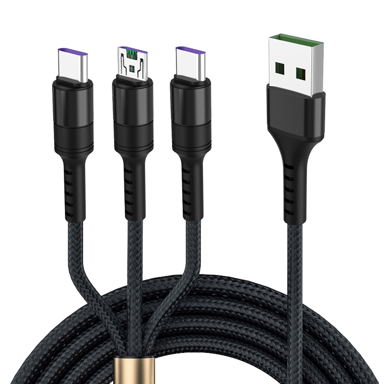 Manufacturer wholesale 5A fast charge 3 in 1 Multifunction USB charging sync data transfer type C micro cable for mobile phone