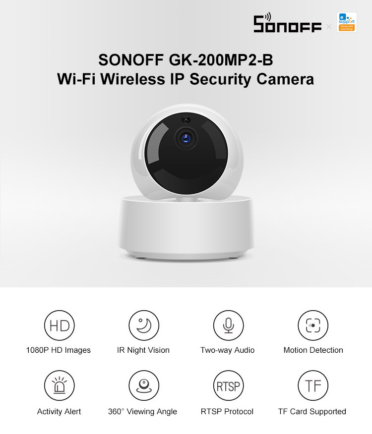 Интеллектуальный выключатель света Sonoff 1080P Великобритании HD ip-камера безопасности, беспроводная Wi-Fi приложение с контролям GK-200MP2-B движения детектив 360 просмотра активности оповещения камера