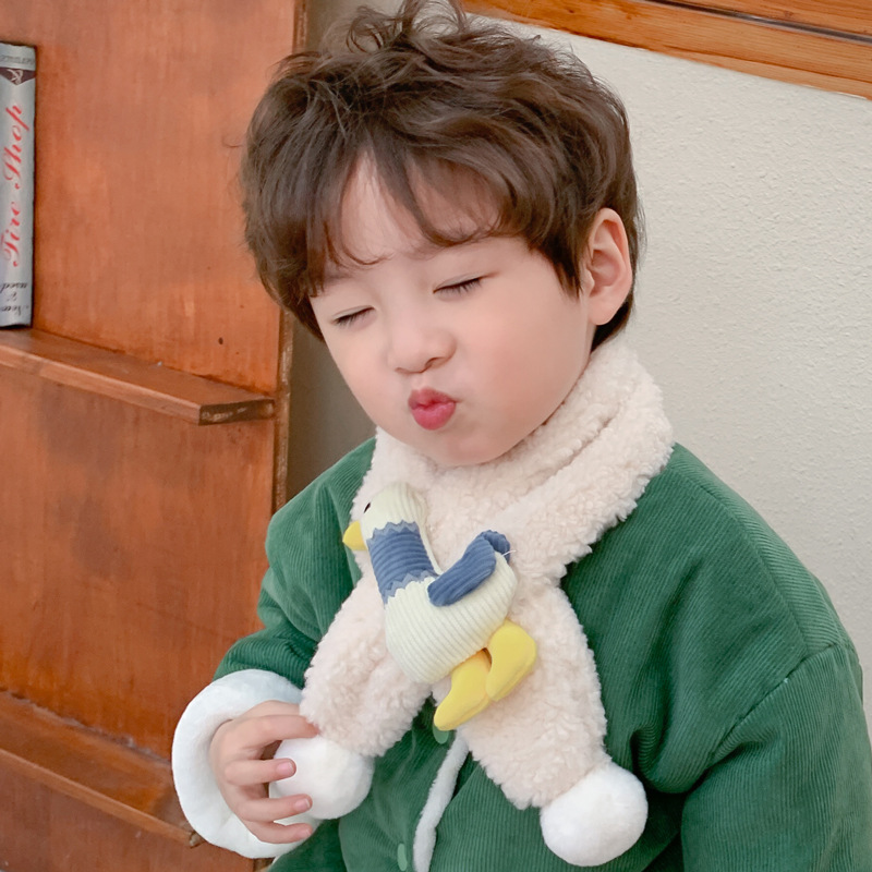 Autumn Winter Plain Color Cartoon Duck Scarves Rabbit Fur Cute Children Kids Scarf Neck Gaiters for Girls Boys