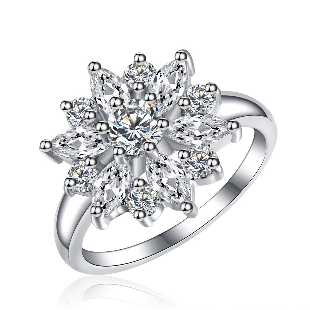 Cheap Elegant Woman Jewelry Sun Flower Zircon Engagement Finger Ring