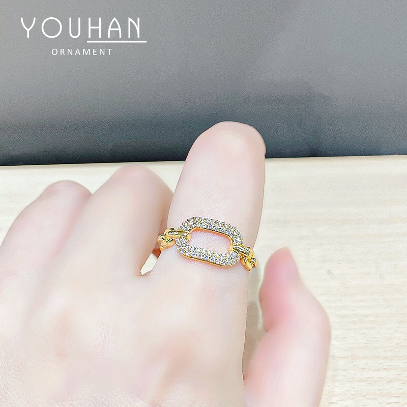 JZ10271 Fashion trendy gold plated women jewelry geometric chain adjustable ring