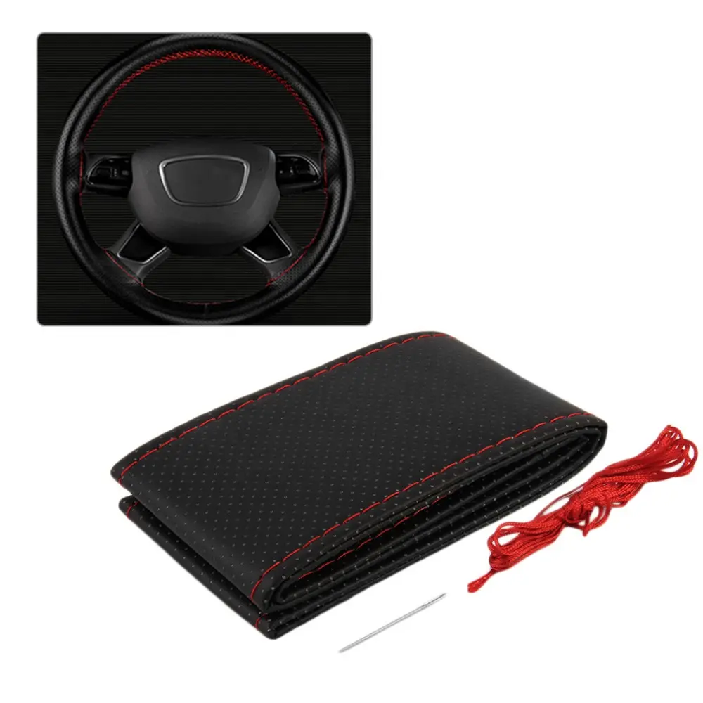 DIY Texture Soft Auto Car Steering Wheel Cover With Needles Thread Artificial Leather Car Styling Covers Suite Car Accessories