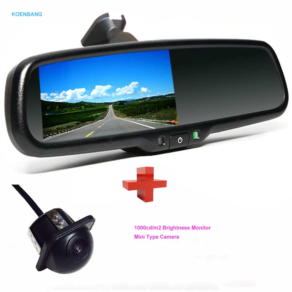 KOENBANG 4,3 "TFT LCD Автомобильное зеркало заднего вида монитор 1000cd/m2 2-способ видео вход + камера заднего вида