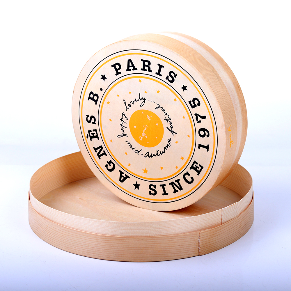 customized size and logo packaging for cake veneer box round wood cheese box