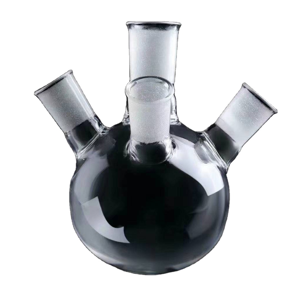 High temperature resistant three port frosted quartz glass flask for laboratory