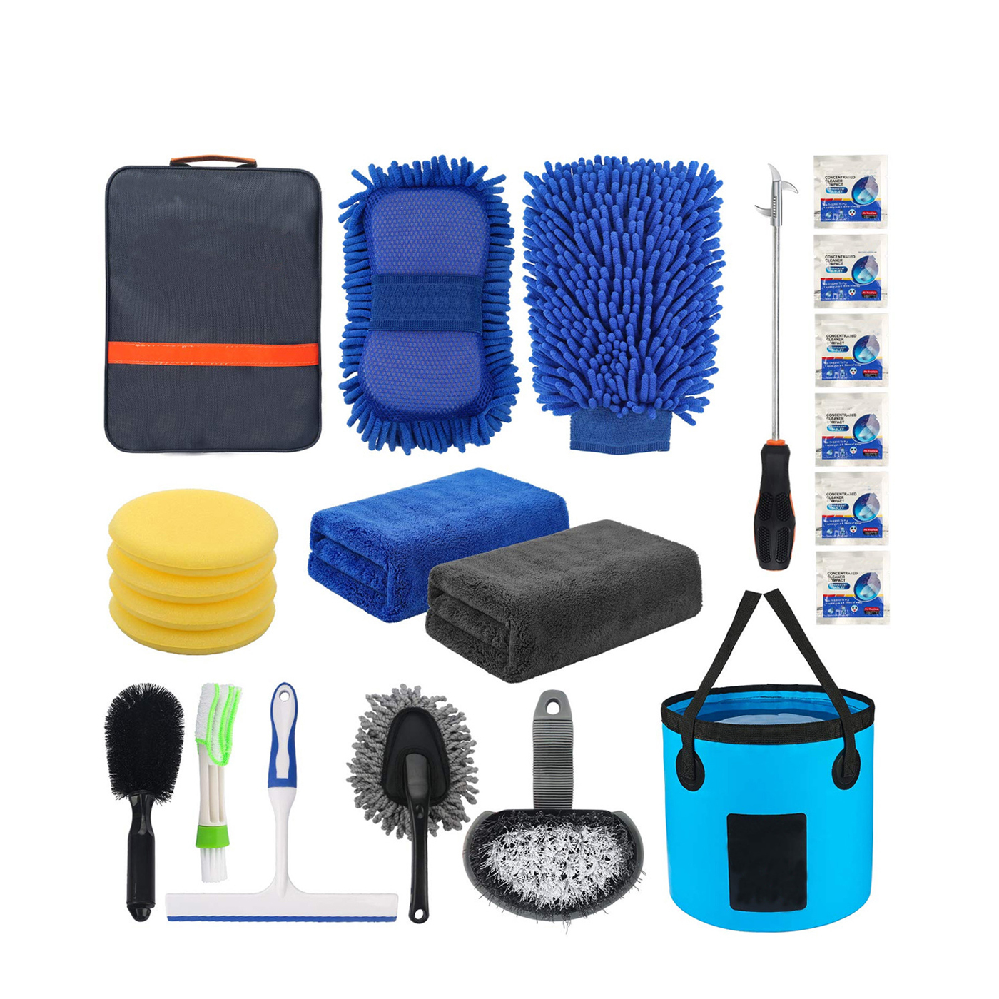 Portable car wash accessories kit bucket Sponge Towel Detailing Brush 8Pcs car cleaning tools set
