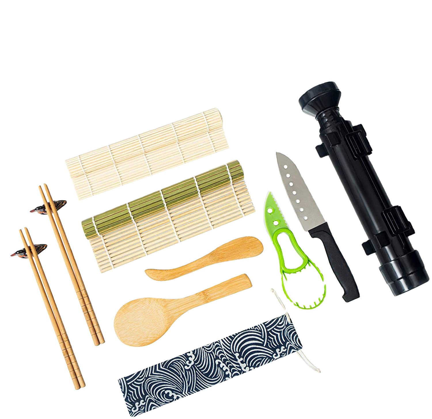 Factory Direct Supply Natural Color 12 in 1 Bamboo Sushi Mat Sushi Making Kit With Colorful Package