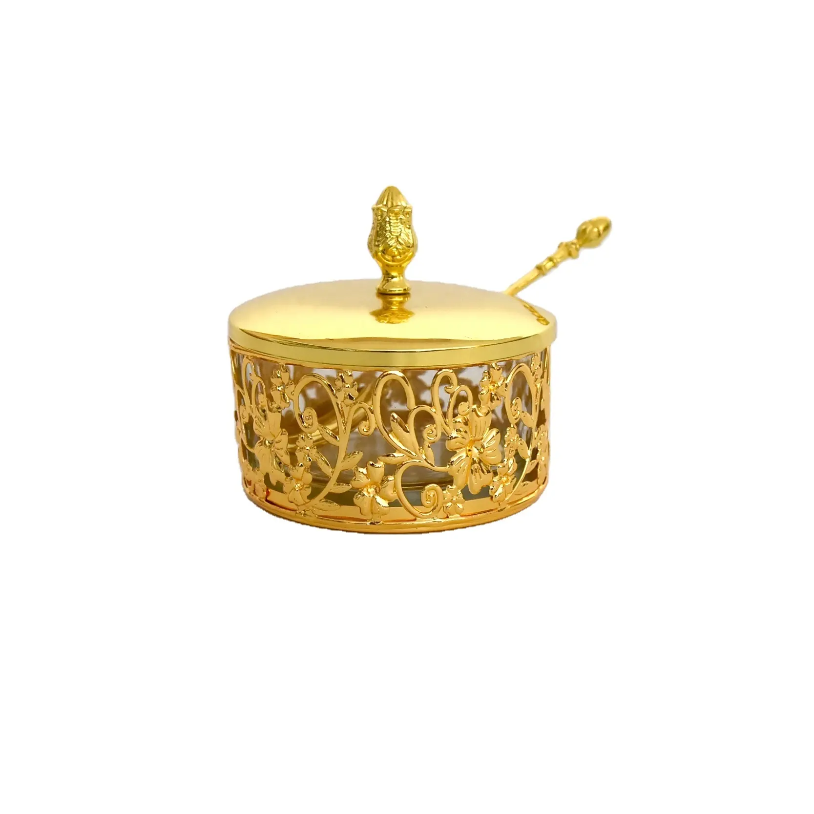 Gold plated flower pot set housewarming return gift dinnerware candy sugar pot