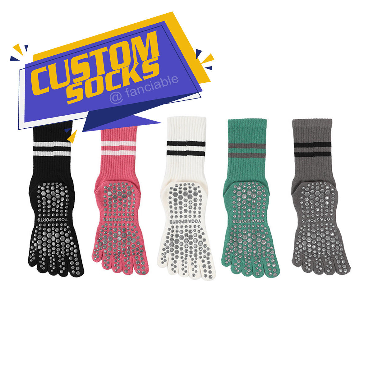 High Quality Custom Dots Sports Socks Non Slip Breathable Five Finger Women Yoga Custom Cotton Socks