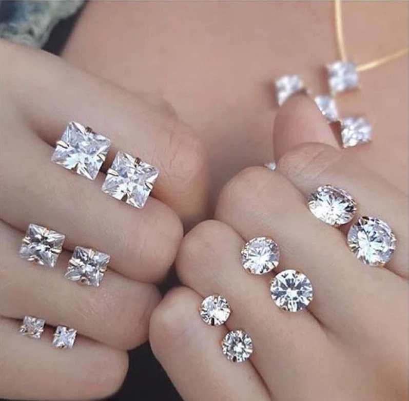 Серьги-гвоздики мексиканские женские с прозрачным белым цирконием
