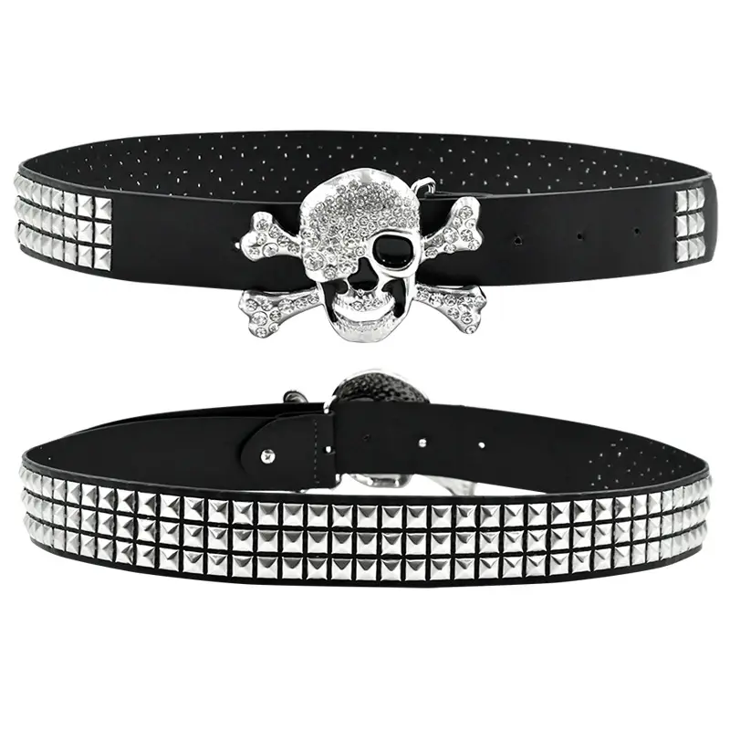 Women Men Waist Belts Skull Square Pyramid Belt Inlaid For Ladies Punk personality Eyelet Belt For Jeans Decoration