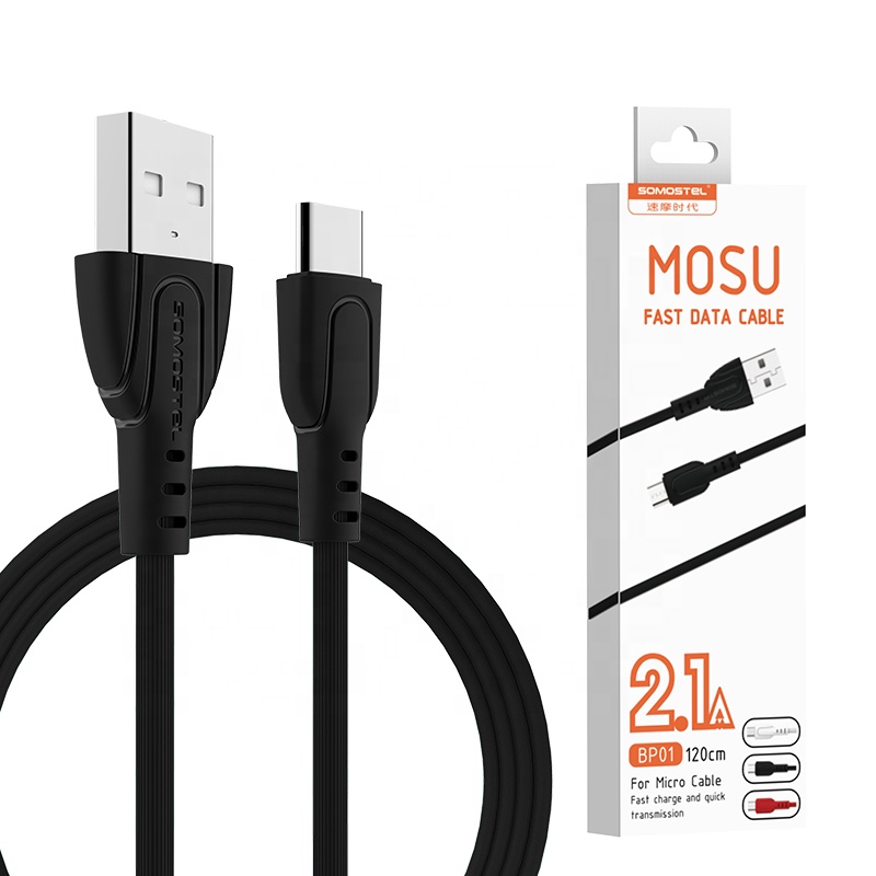 SOMOSTEL Cable USB SMS-BP01 Premium PVC material 1.2m 2.1A fast charging Low price USB data cable v8 tc iph for ios android
