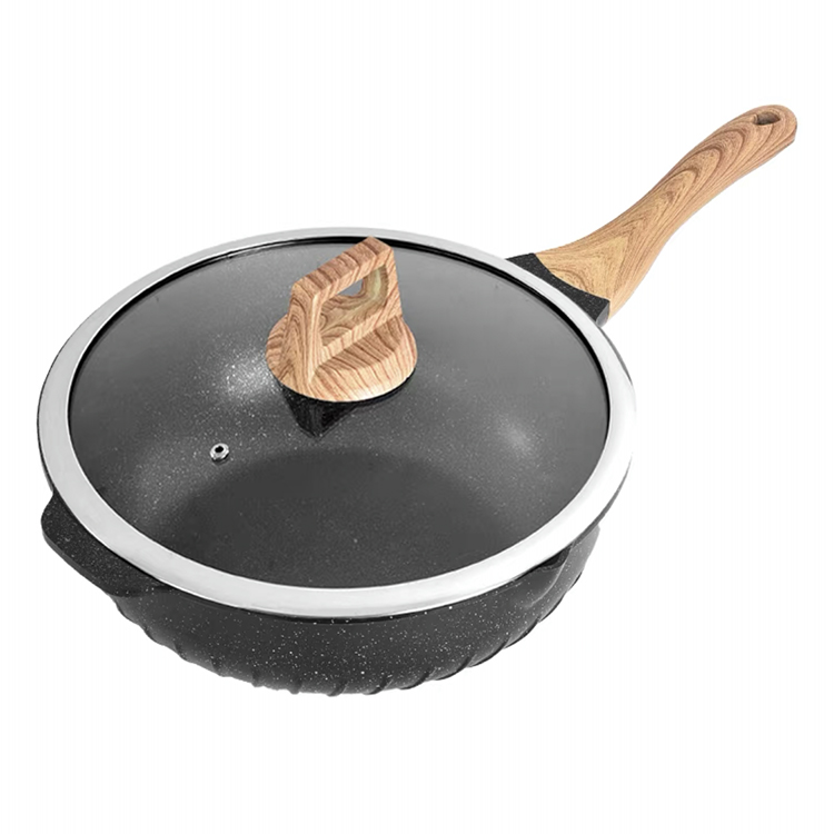 High quality 32cm aluminum marble coating wok non-stick wok cookware wholesale with wooden handle