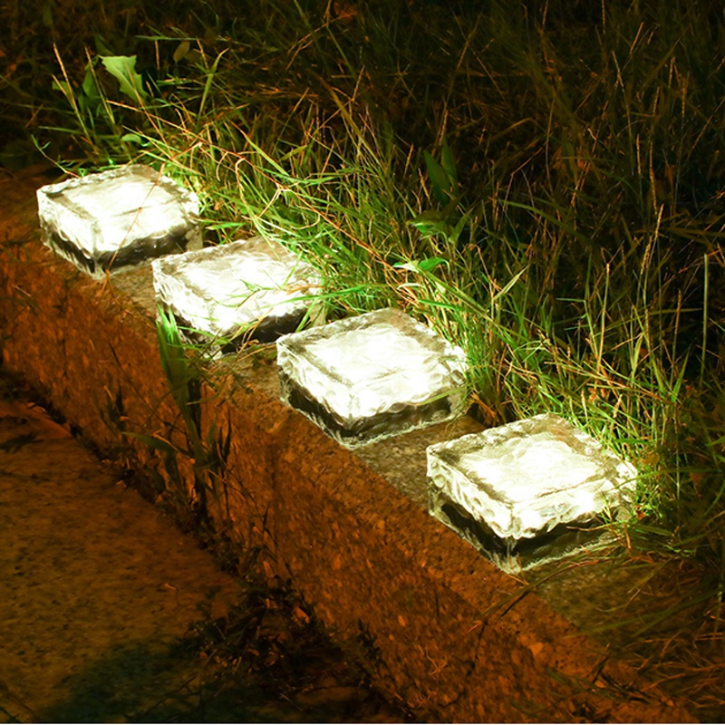 Decorative Brick LED Light Multicolor Solar Glass Buried Lamp For Garden Pavement