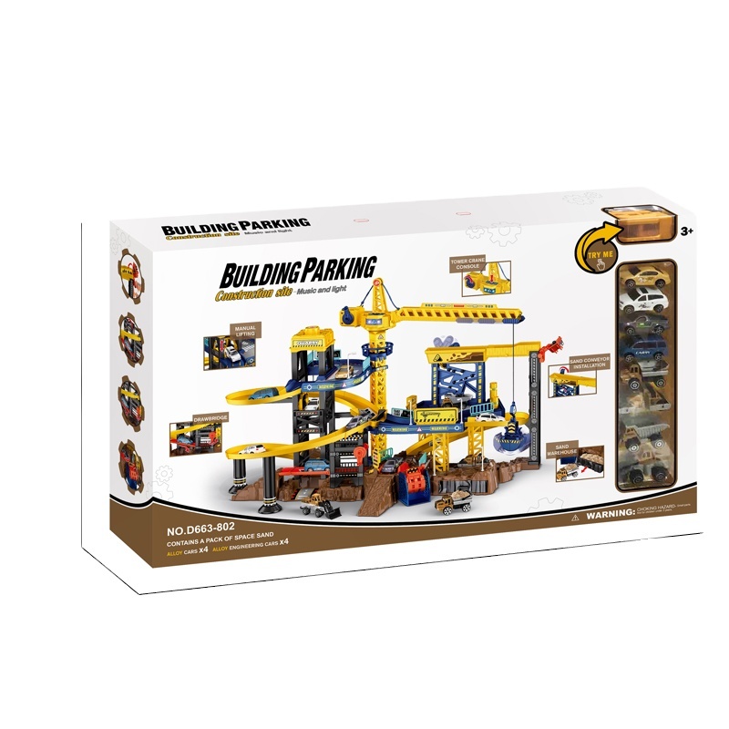 Hot sell High quality engineer truck crane construction car parking lot with light and music Parking Lot Toys Construction Set