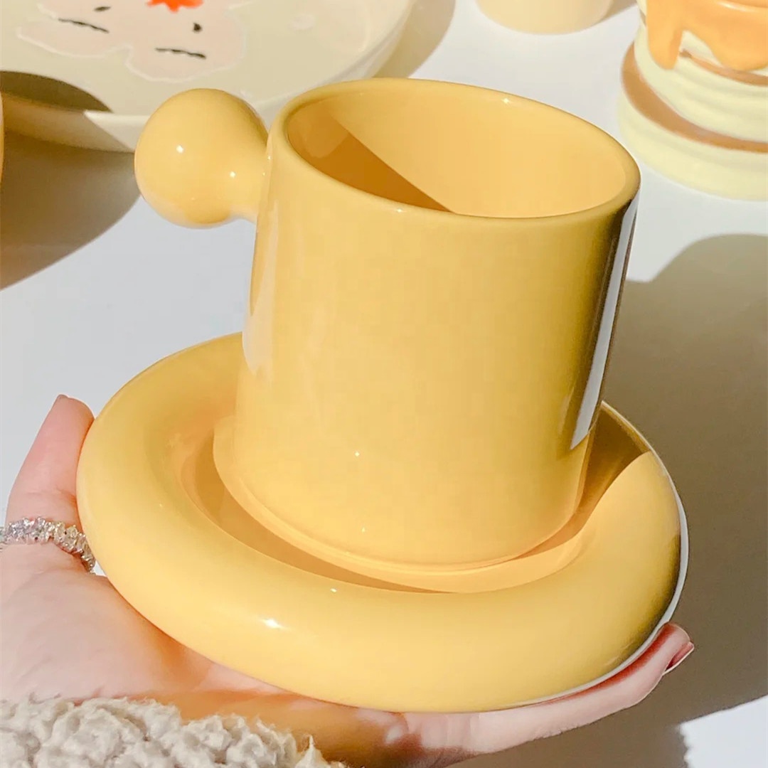 Hot sale macaroon yellow green coffee ball ceramic artwork cup