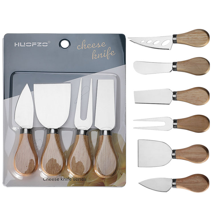 High Quality Rubber Wood Handle Cheese Tool Set Stainless Steel Kitchen Supplies Cheese Knife Fork Shovel Combo