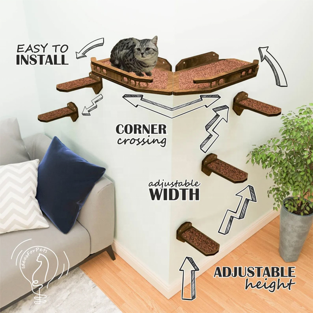 Hot-selling Esty Pick Birch Plywood and Includes 2 Corner Shelves and 5 Cat Steps Wall Shelf Furniture