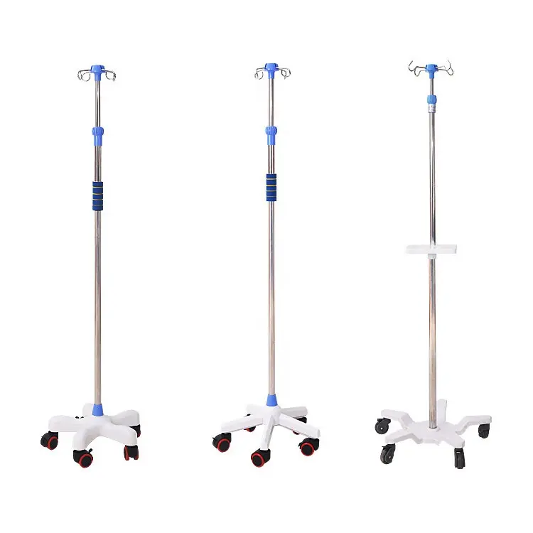 Hot Sale Hospital Equipment Medical IV Pole Drip Stand Movable Stainless Steel Clinic Infusion Stand with castor 4 hook