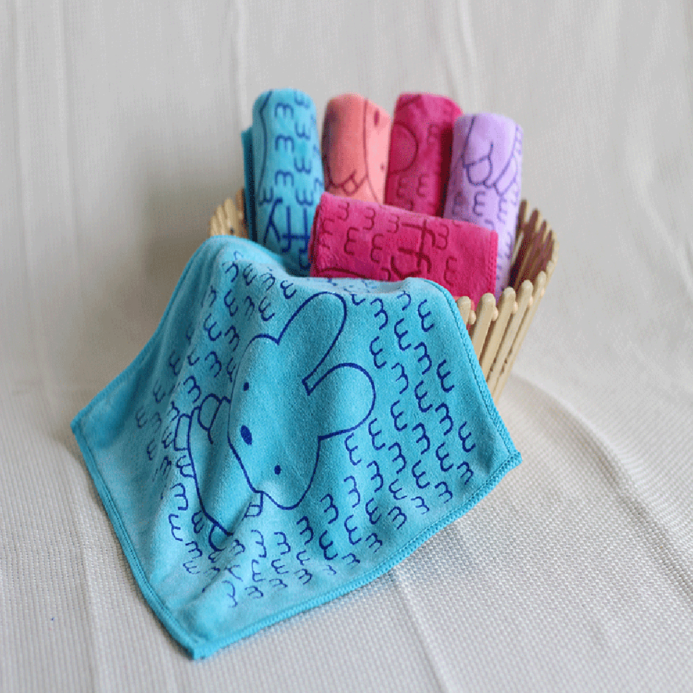 Quick dry children face hand soft animal design small square towel microfiber