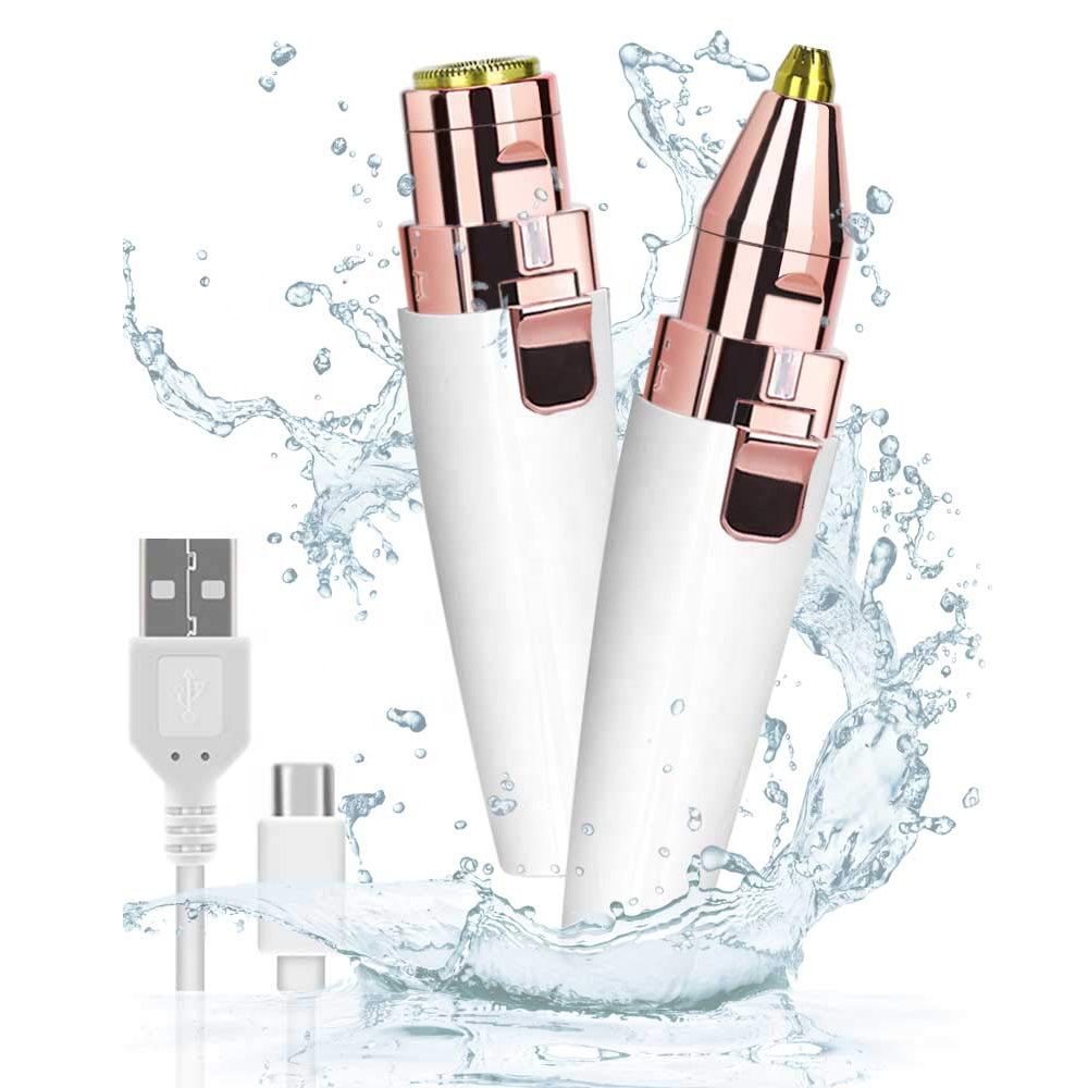 Новое поступление, зарядка через USB, 2 в 1, миниатюрный Электрический триммер для бровей, бритва для удаления волос на лице со встроенной светодиодной подсветкой