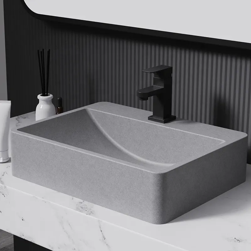 Good Quality Cast Terrazzo Ribbed Wash Sink Freestanding Concrete Color Basin