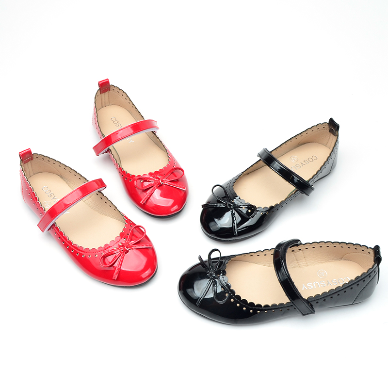 RTS Factory wholesale patent upper bow girls flat ballets children casual shoes