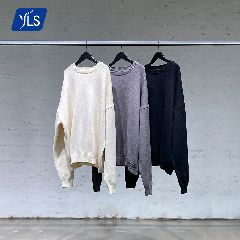YLS Autumn New Sweaters Plus Size 100% Cotton Knitted Vintage Streetwear Loose Fit Custom Logo Plain Men Sweater