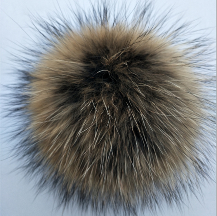 100% real raccoon fur pom poms with snap button for beanie hat
