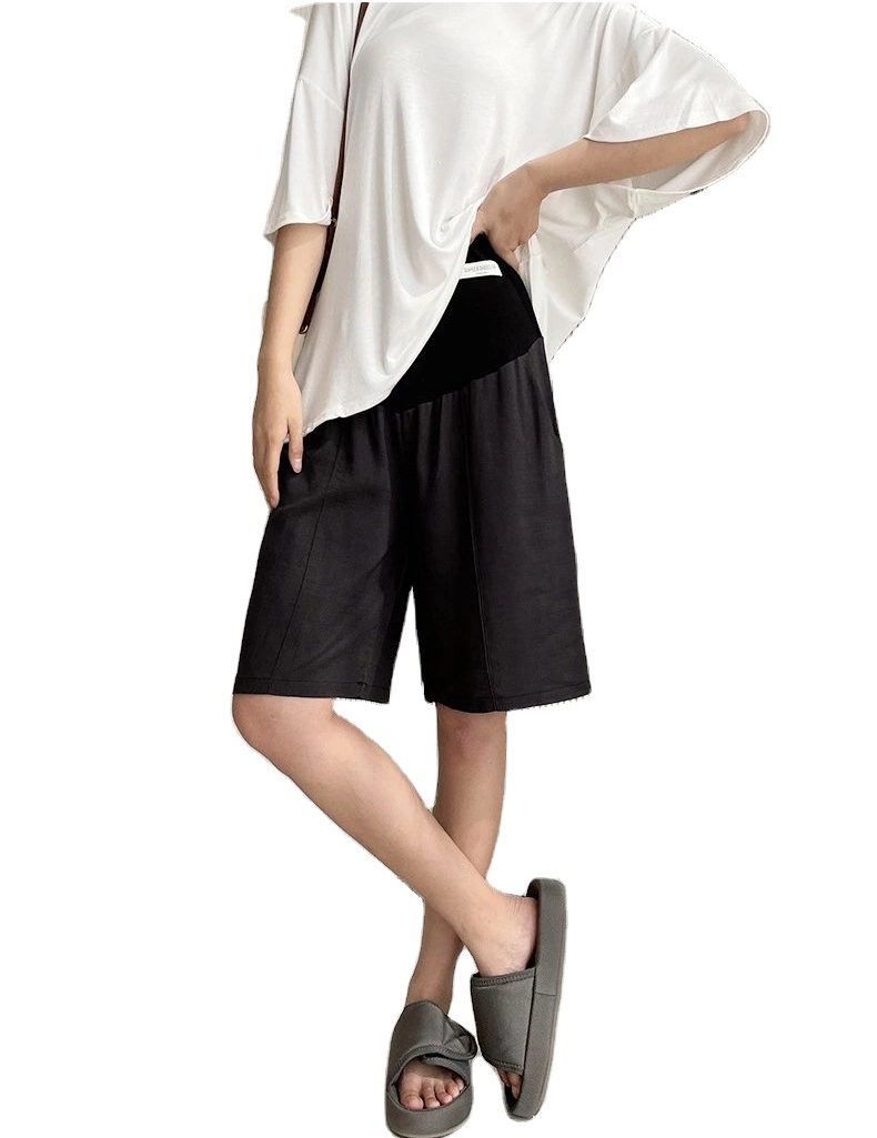 Luxe home 2124PP Drawstring Waistband Above Knee Black Wide Leg Pants Shorts Nylon