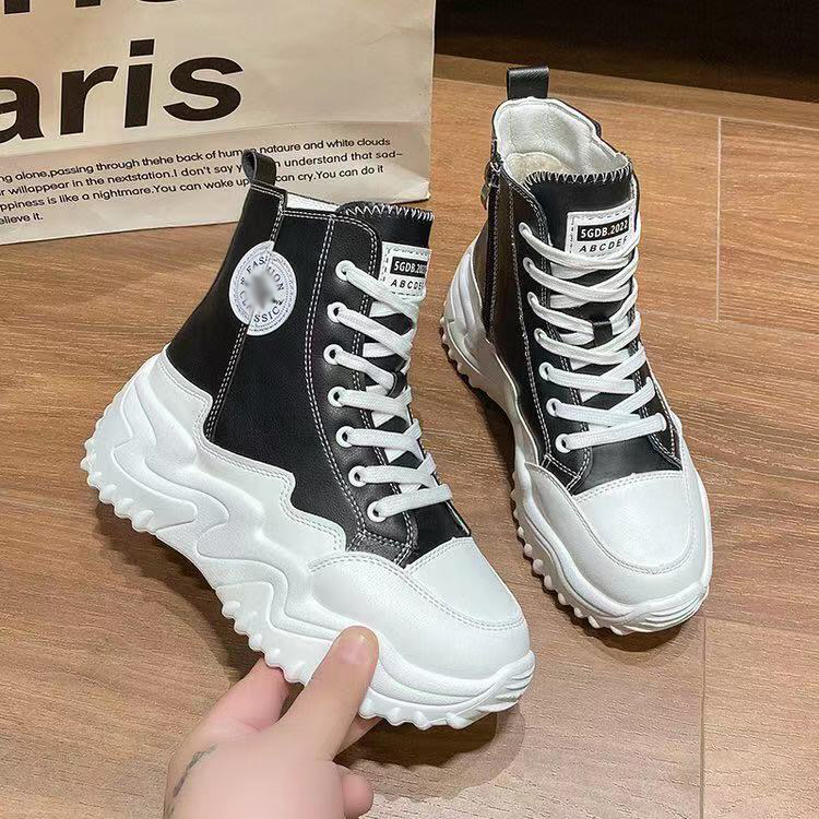 Wholesale Casual Boot Woman Lace up Denim Chunky canvas style leather casual boots women shoes