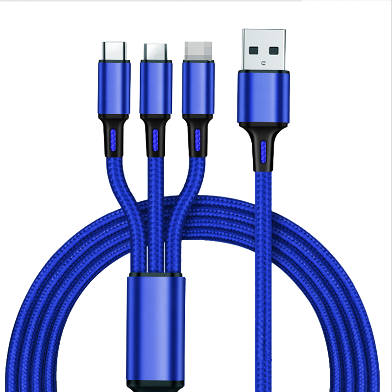 Factory wholesale price Nylon braided 3 in 1 usb charger cable micro usb 8pin type C fast charging data cable