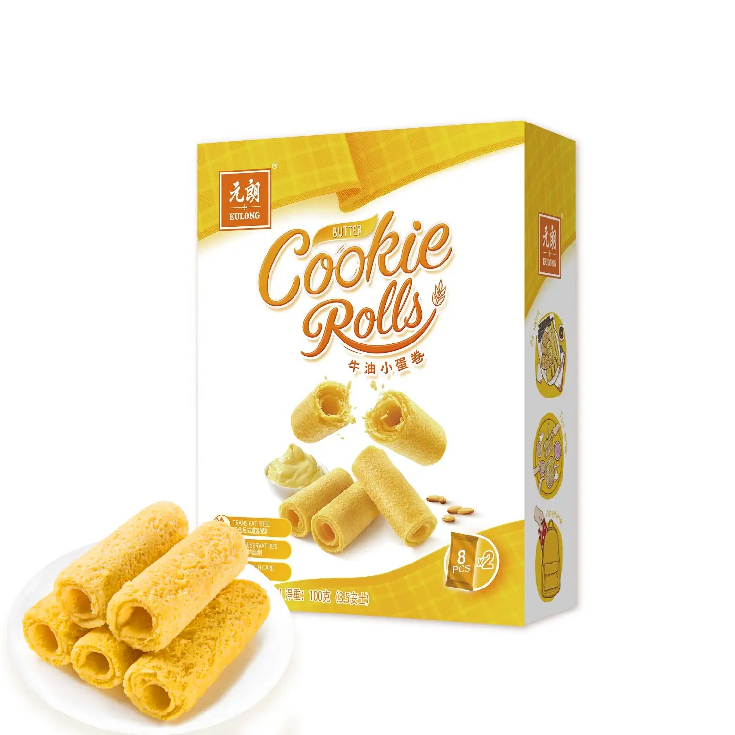 Factory Supply Specialty Pastry Egg Rolls Snacks 100g Butter Flavor Biscuit Cookies