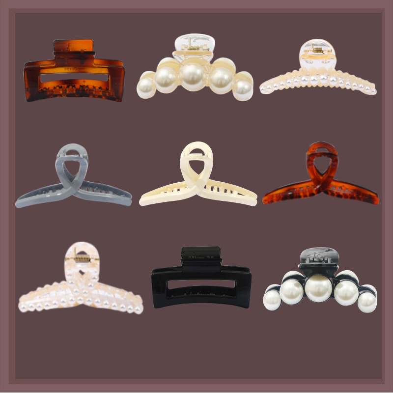Fashion Girl Hair Claw Imitation Pearl Solid Color Hairpin Hair Accessories For Women Geometric Shape Crystal Hair Clips