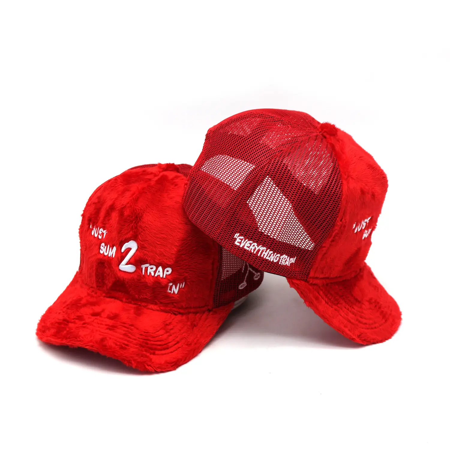 Fashion custom embroidery logo velvet mesh baseball trucker cap hat with net